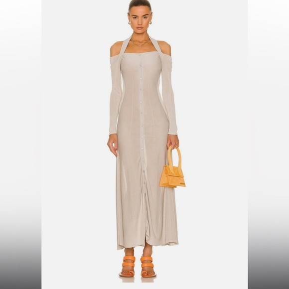 Jacquemus Dresses & Skirts - Jacquemus Lagoa Cold-Shoulder Knit Halter Maxi Dress Cream Size 36 / US 4 NWT